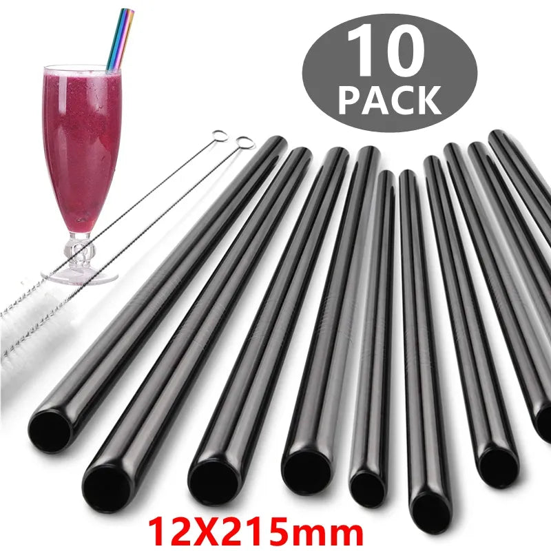 12mm Eco-friendly Reusable 304 Stainless Steel Drinking Straws Set Bent Angled Tips Metal Straw for Smoothie Boba Bubble Tea